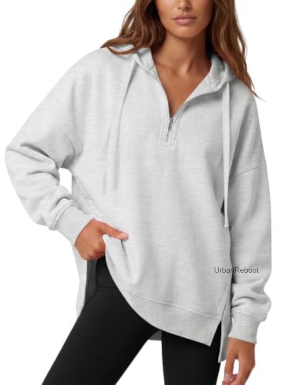 Oversized Quarter Zip Hoodie Side Split Loose Fit Pullover Sweatshirt